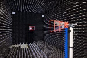 RF SPIN anechoic chamber with an antenna under test